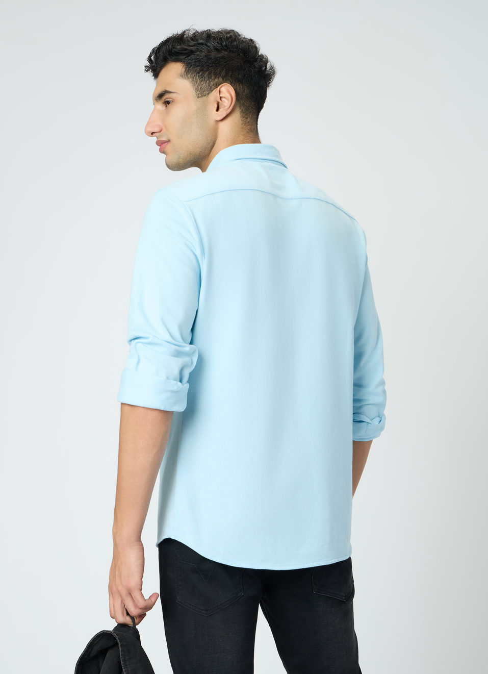 Men Blue Solid Shirt, , large image number 2