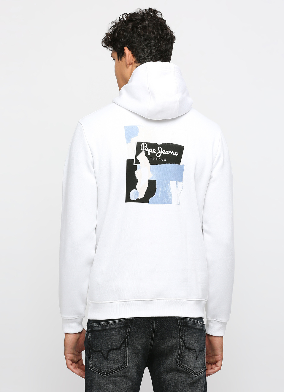 White Printed Hooded Sweatshirt, , large image number 2
