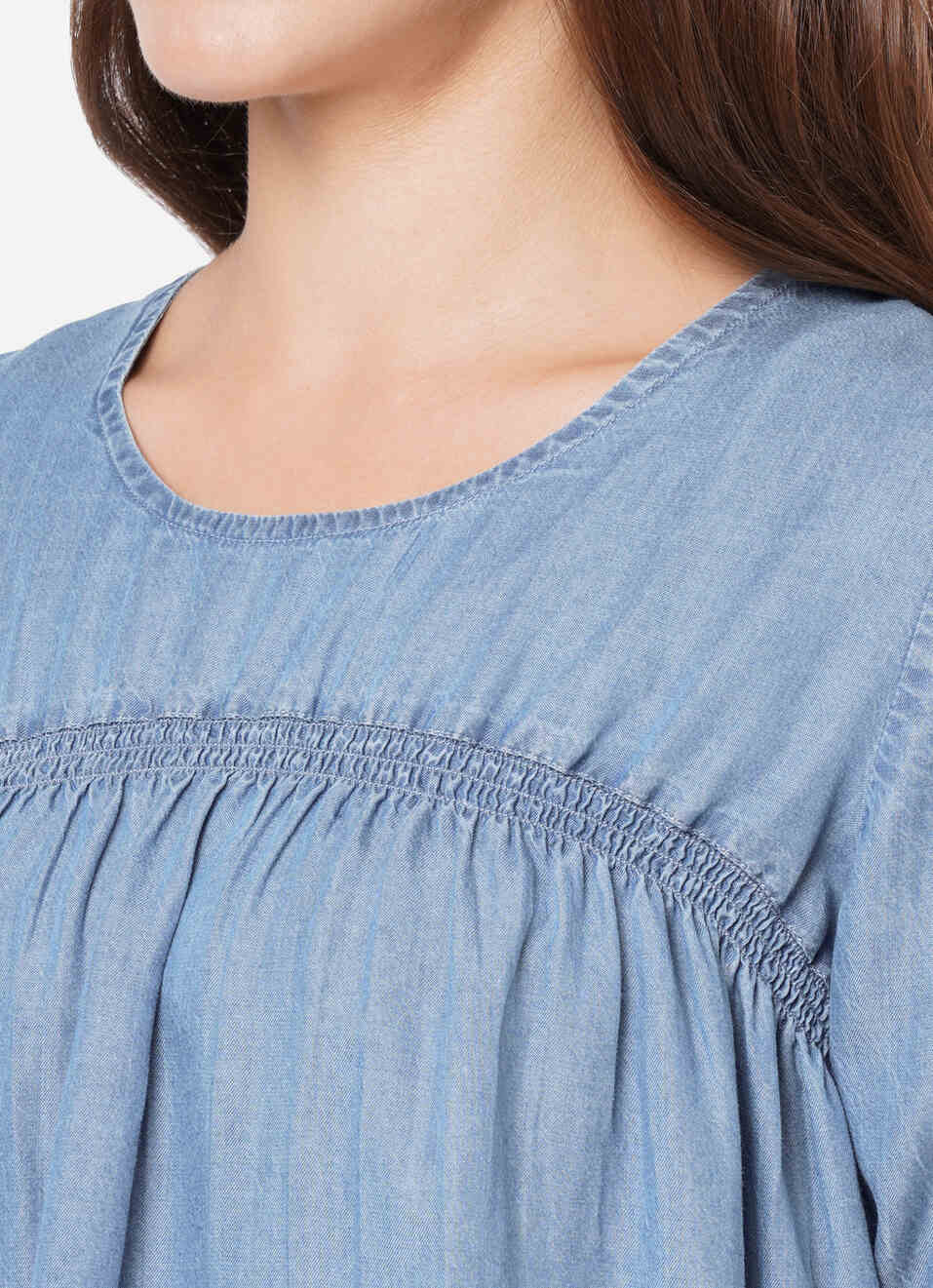 Catrin Tencel Denim Top With Gather, , large image number 5