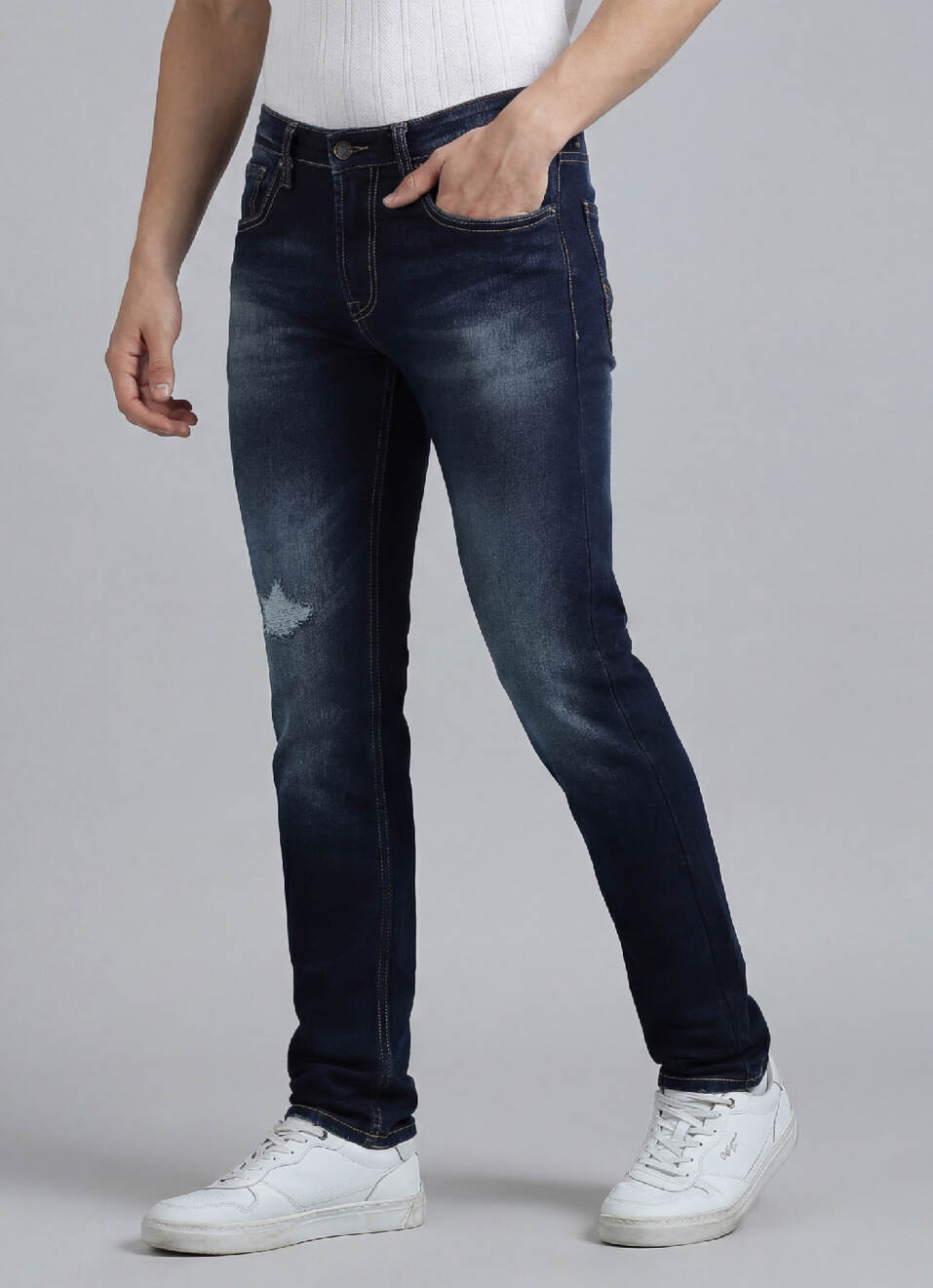 Vapour Blue Mid Rise Slim Jeans, , large image number 0