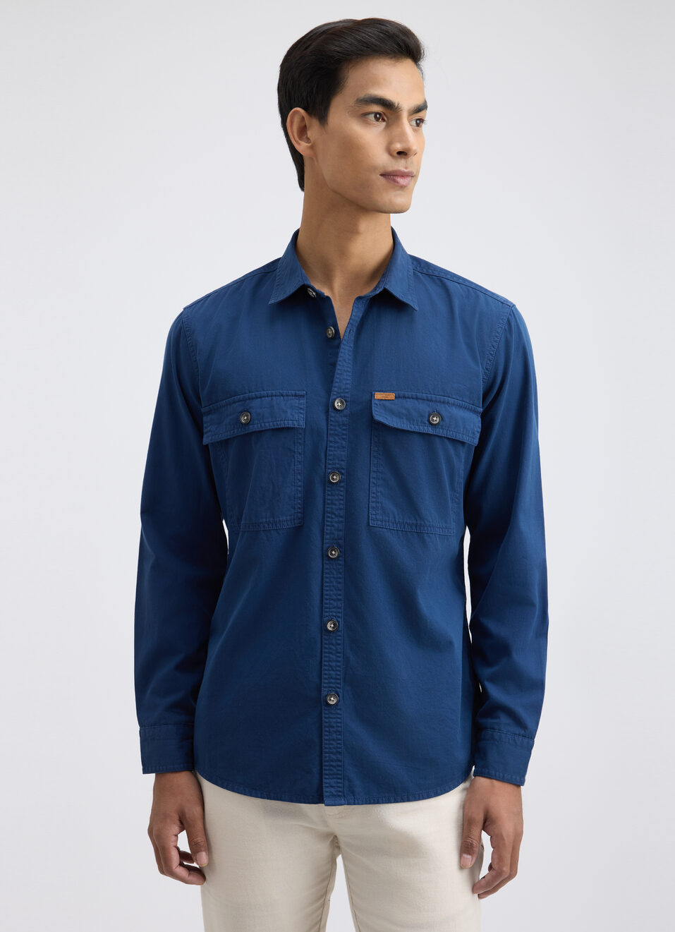 Men Blue Overdyed Full Sleeve Cargo Shirt, , large image number 1