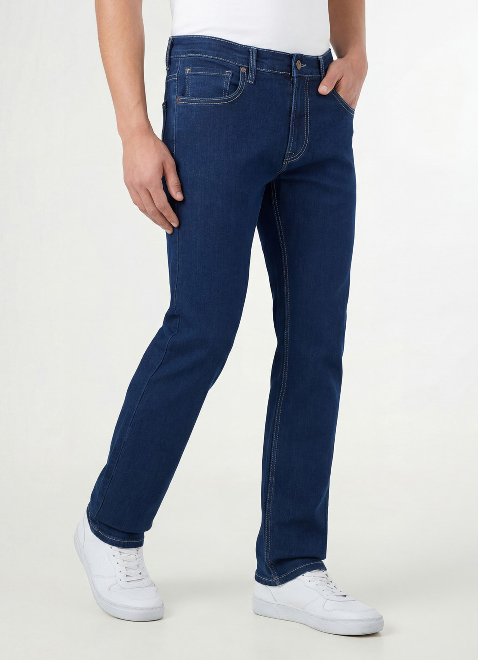 Men Blue Mid Rise Straight Fit Jeans, , large image number 0