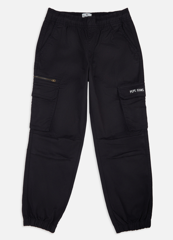 Boys Black Mid Rise Stretch Cargo Pants