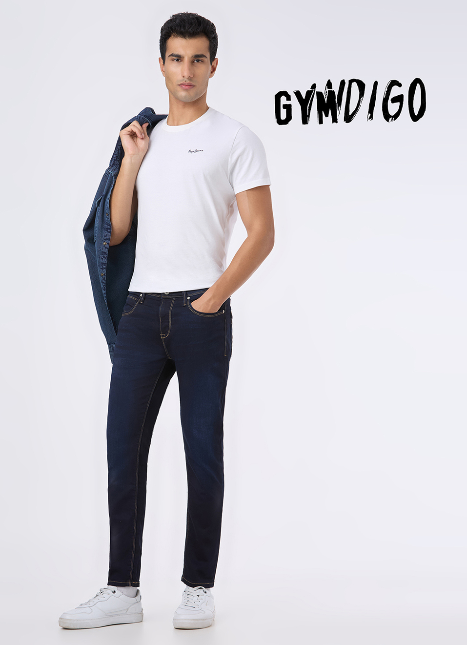 Men Blue Mid Rise Skinny Fit Gymindigo Jeans, , large image number 1