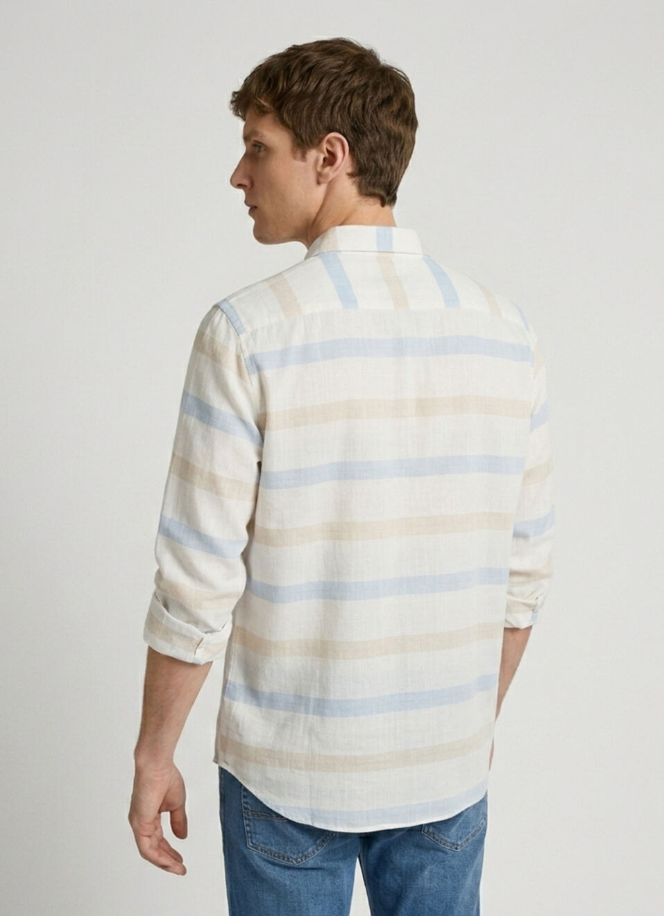 Men Blue Striped Long Sleeve Shirt, , large image number 2