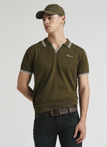 Olive Jonny Collar Short Sleeve Knitted Top