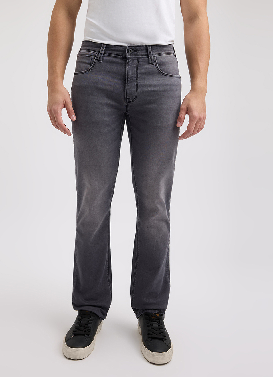 Men Dark Grey Mid Rise Straight Structured Jeans, , large image number 6