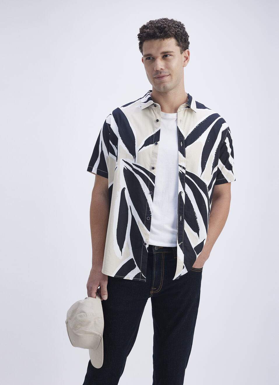 Men Beige All Over Print Short Sleeve Shirt, , large image number 0