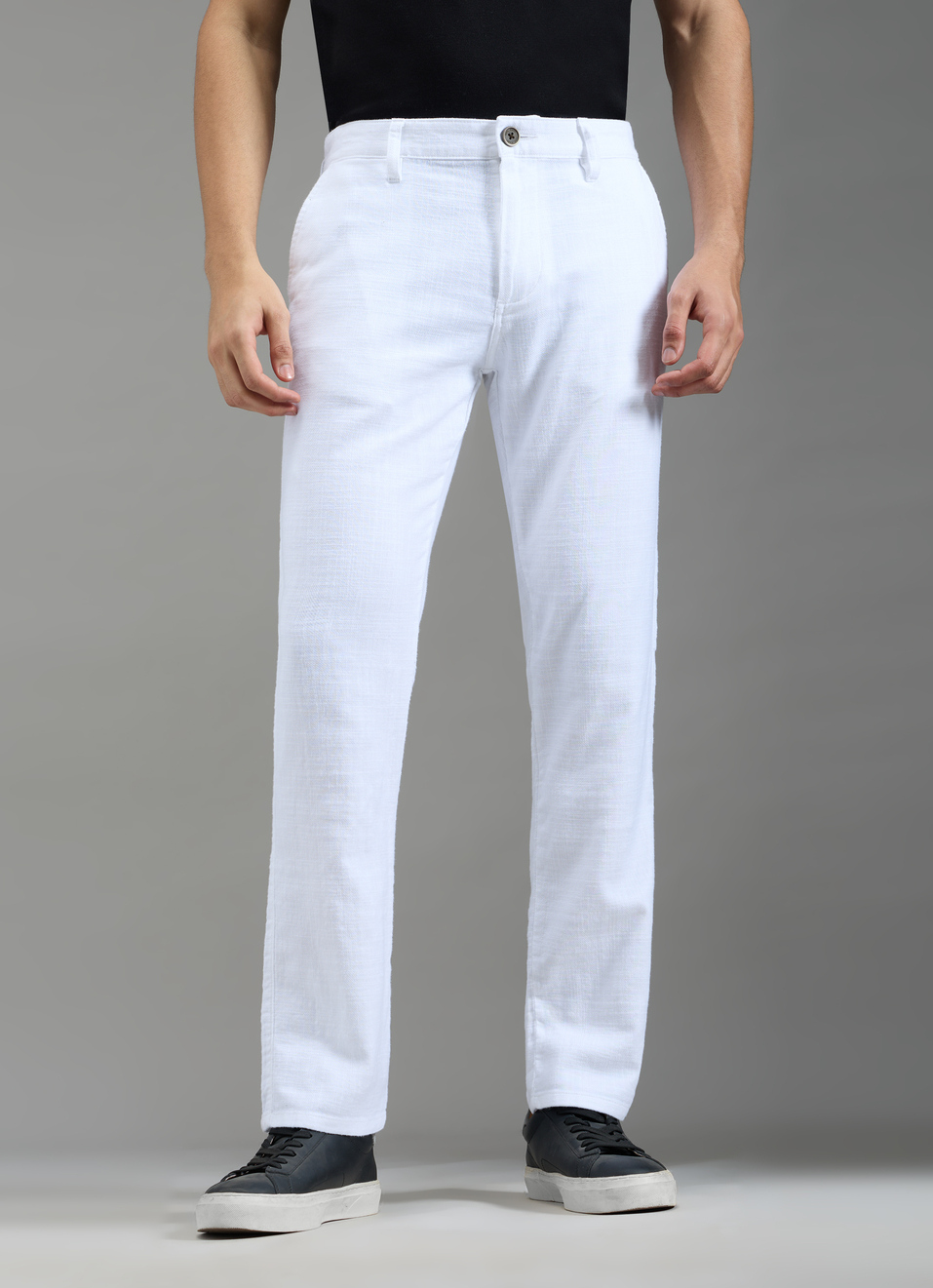 Men White Mid Rise Chinos Pants, , large image number 1