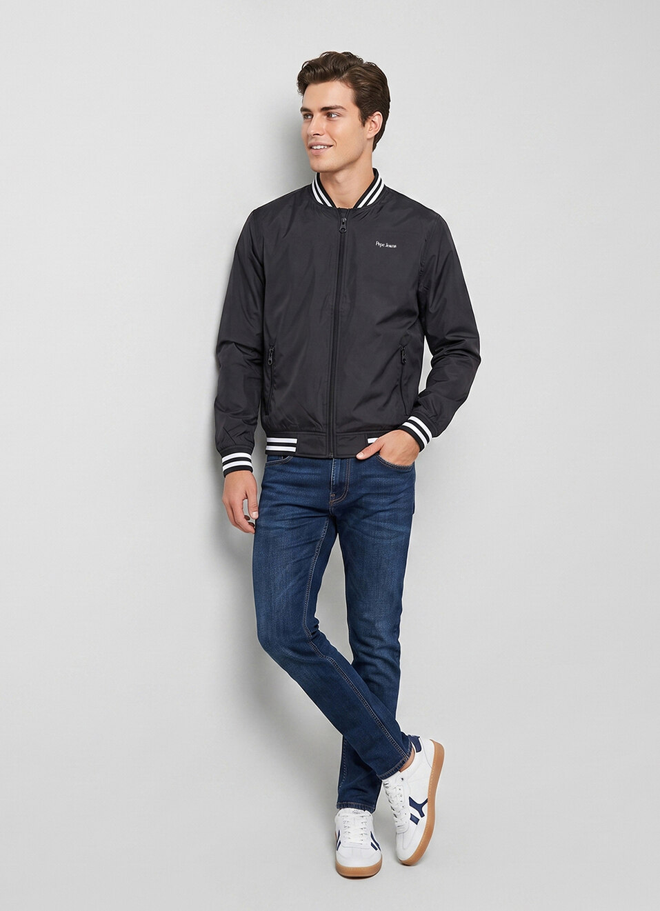 Men Black Solid Baseball Collar Long Sleeve Jacket, , large image number 5