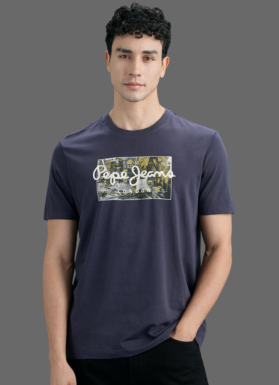 Men Grey Printed Slim Fit Short Sleeve T-shirt, , large image number 5