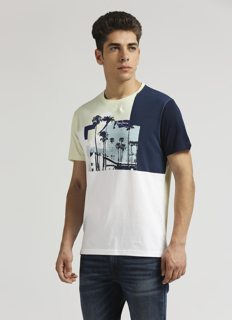 Green Tropical Print Colour Blocked Short Sleeve T-shirt, , large image number 3