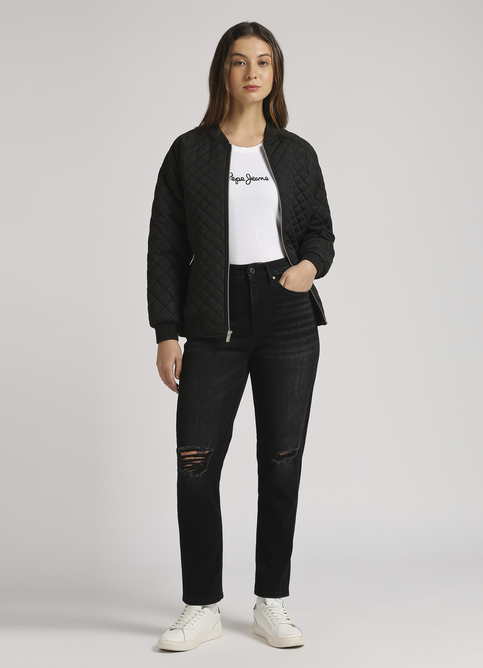 Black High Waist Tapered Mom Jeans, , large image number 5