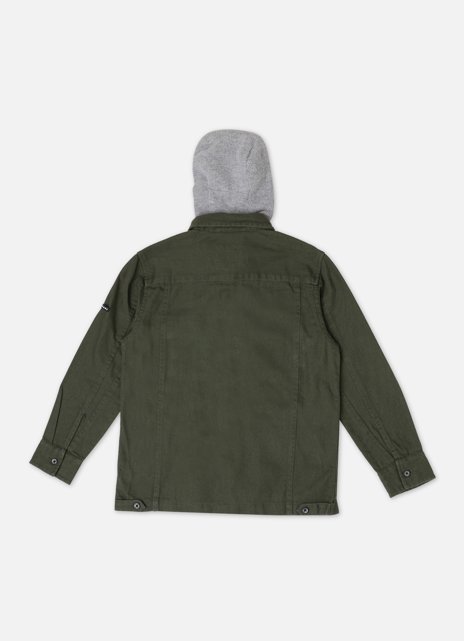 Boys Green Solid Long Sleeve Hooded Shirt, , large image number 1