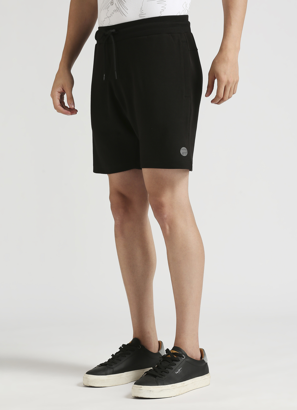 Black Cut And Sew Applique Mesh Shorts, , large image number 3