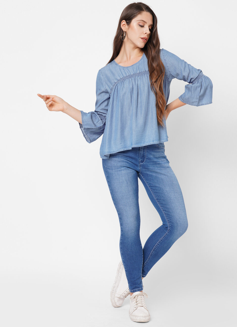 Catrin Tencel Denim Top With Gather, , large image number 2