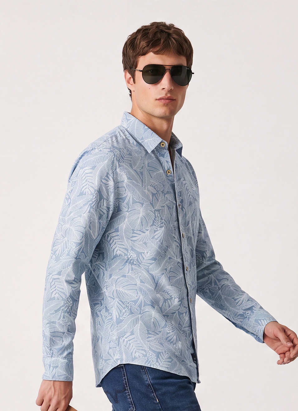 Men Blue Printed Long Sleeve Shirt, , large image number 3
