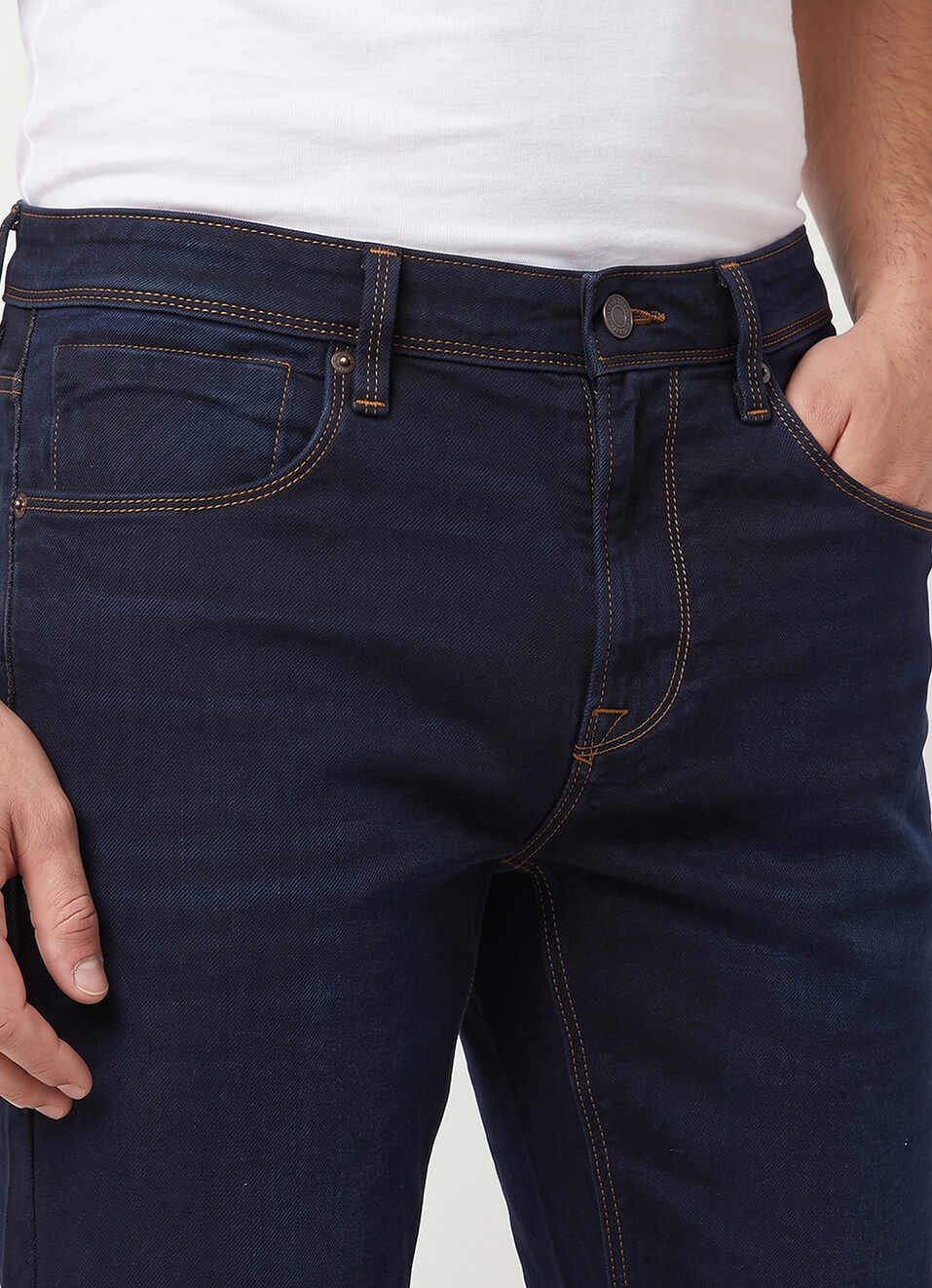 Men Blue Straight Fit Mid Rise Stretchable Jeans, , large image number 4