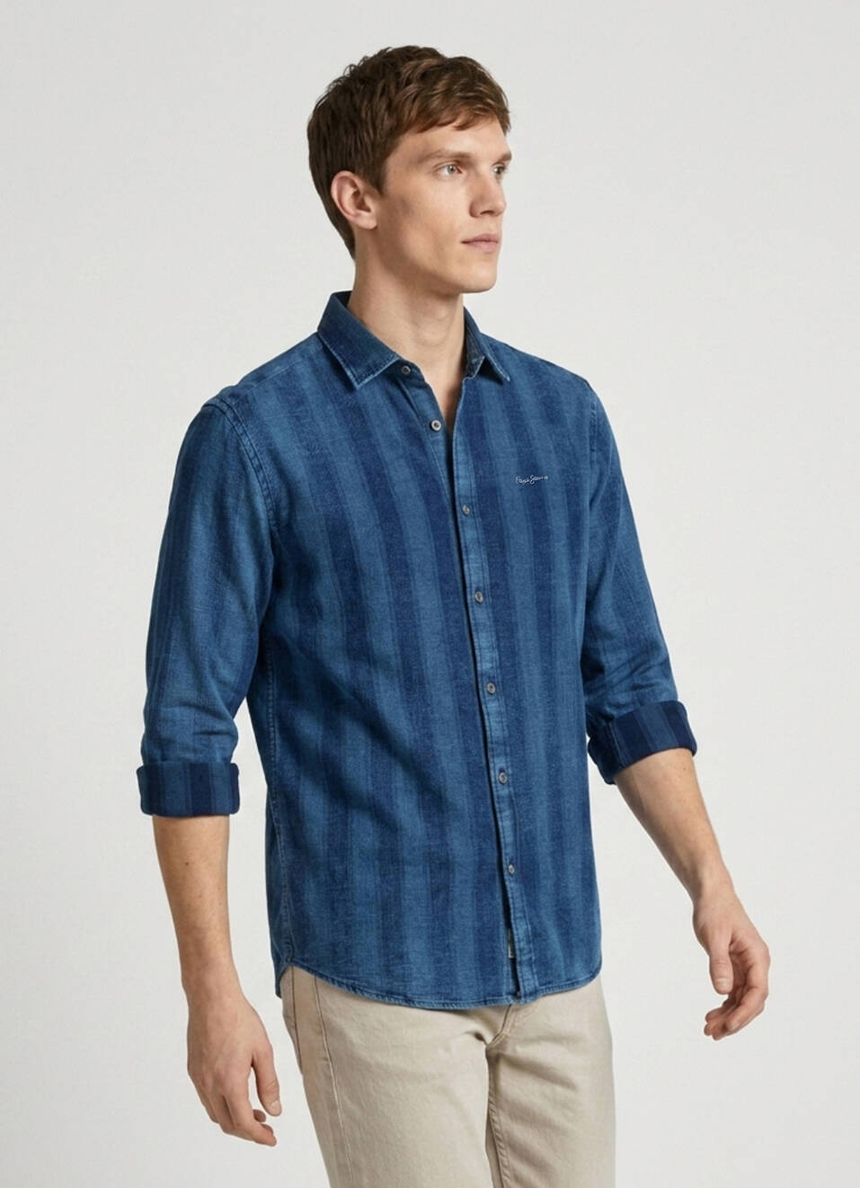 Men Blue Striped Dobby Long Sleeve Shirt, , large image number 3