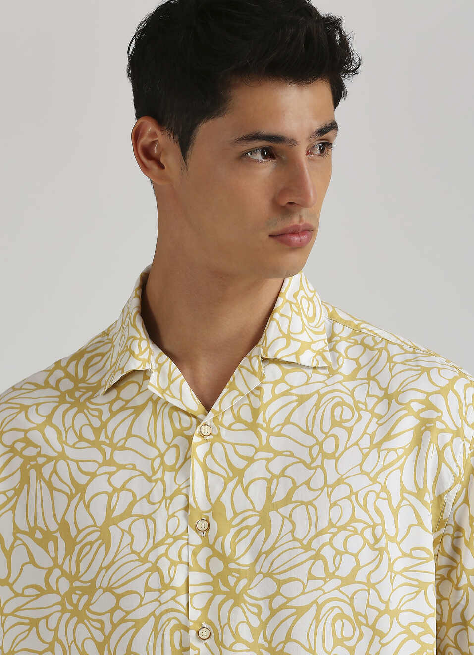 Yellow All Over Print Resort Collar Trendy Short Sleeve Shirt, , large image number 4