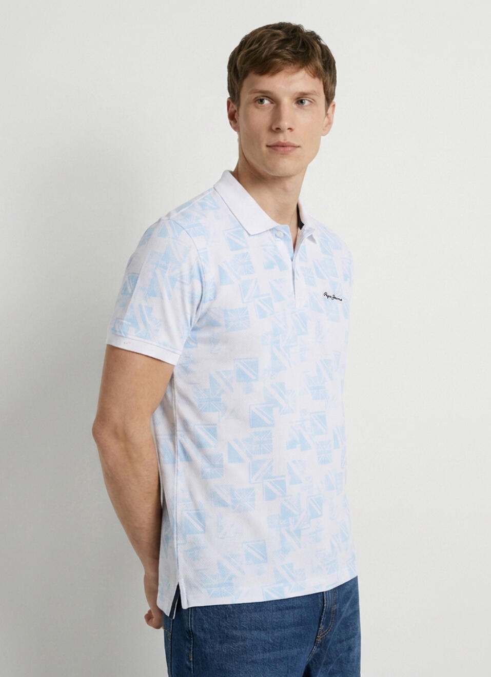 Men White Printed Polo Collar T-shirt, , large image number 3
