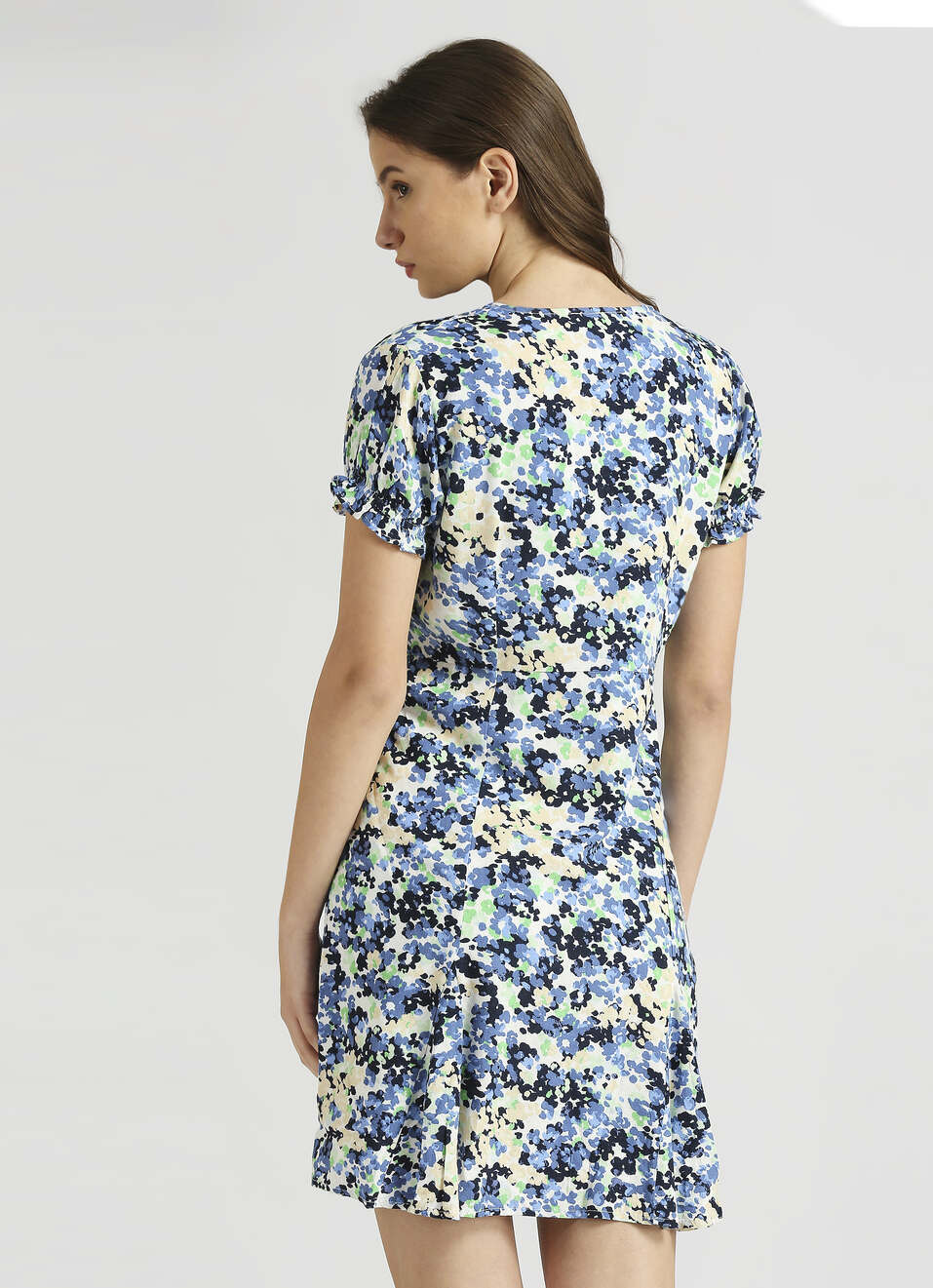 Off White Floral Print Puff Sleeve Dress, , large image number 2
