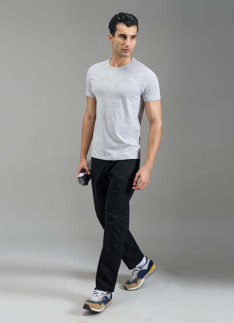 Men Grey Abstract Print Slim Fit T-shirt, , large image number 6