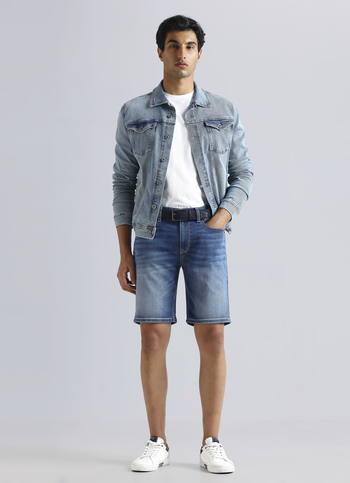 Chinox Blue Mid Waist Denim Shorts