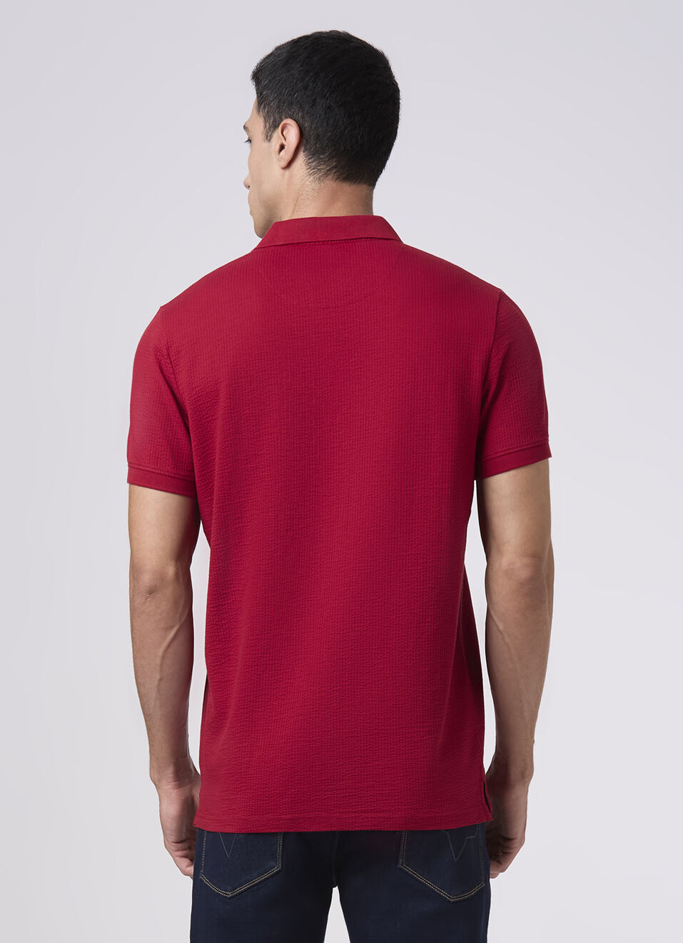Men Merlot Red Polo Collar T-shirt, , large image number 2