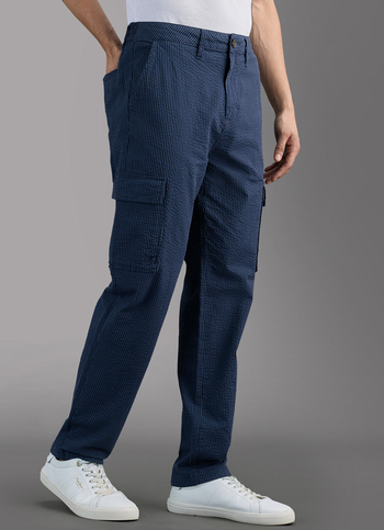 Men Navy Striped Mid Rise Cargo Pants