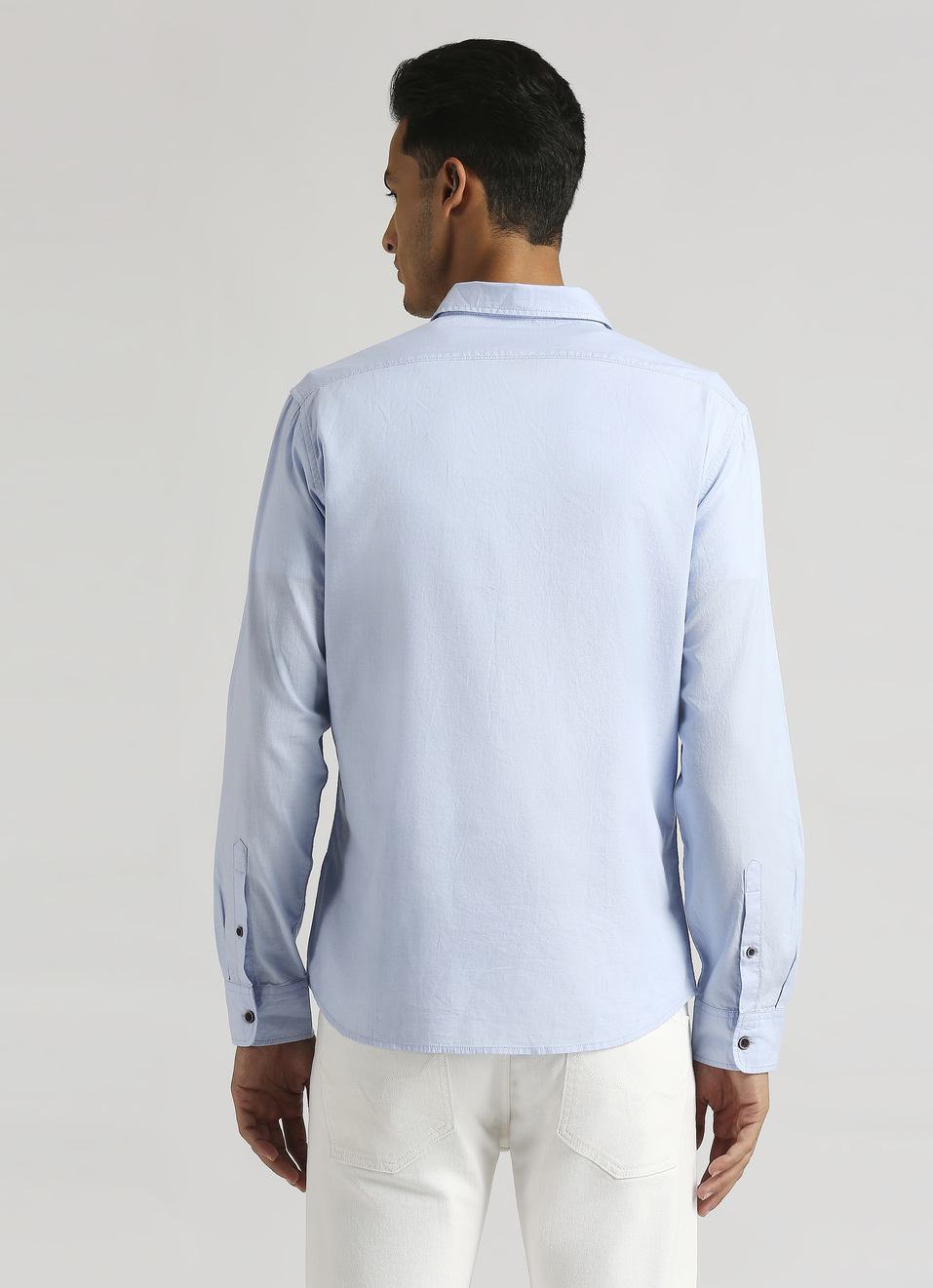 Sky Blue Yarn Dyed Placment Stripes Long Sleeve Shirt, , large image number 2