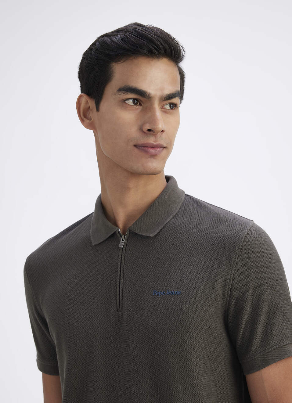 Men Olive Short Sleeve Zipper Polo, , large image number 4