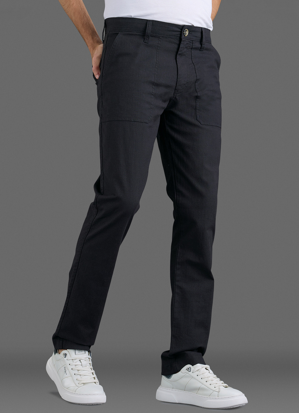 Men Black Straight Chinos, , large image number 0