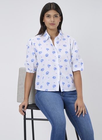 Women Blue Floral Print Regular Fit Shirt