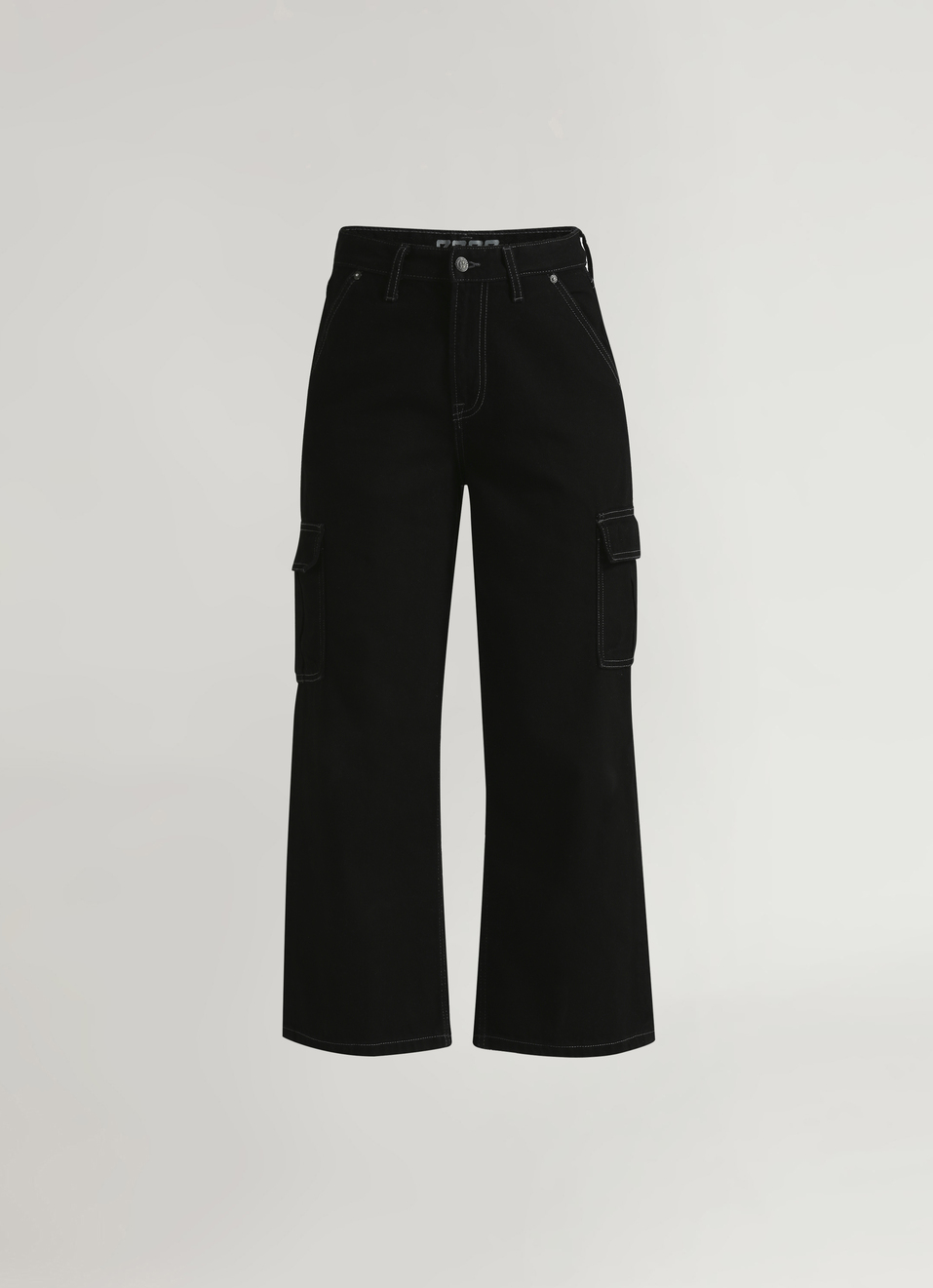 Cargo Straight High Rise Black Jeans, , large image number 6