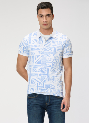 Men Sky Blue Printed Polo Collar T-shirt