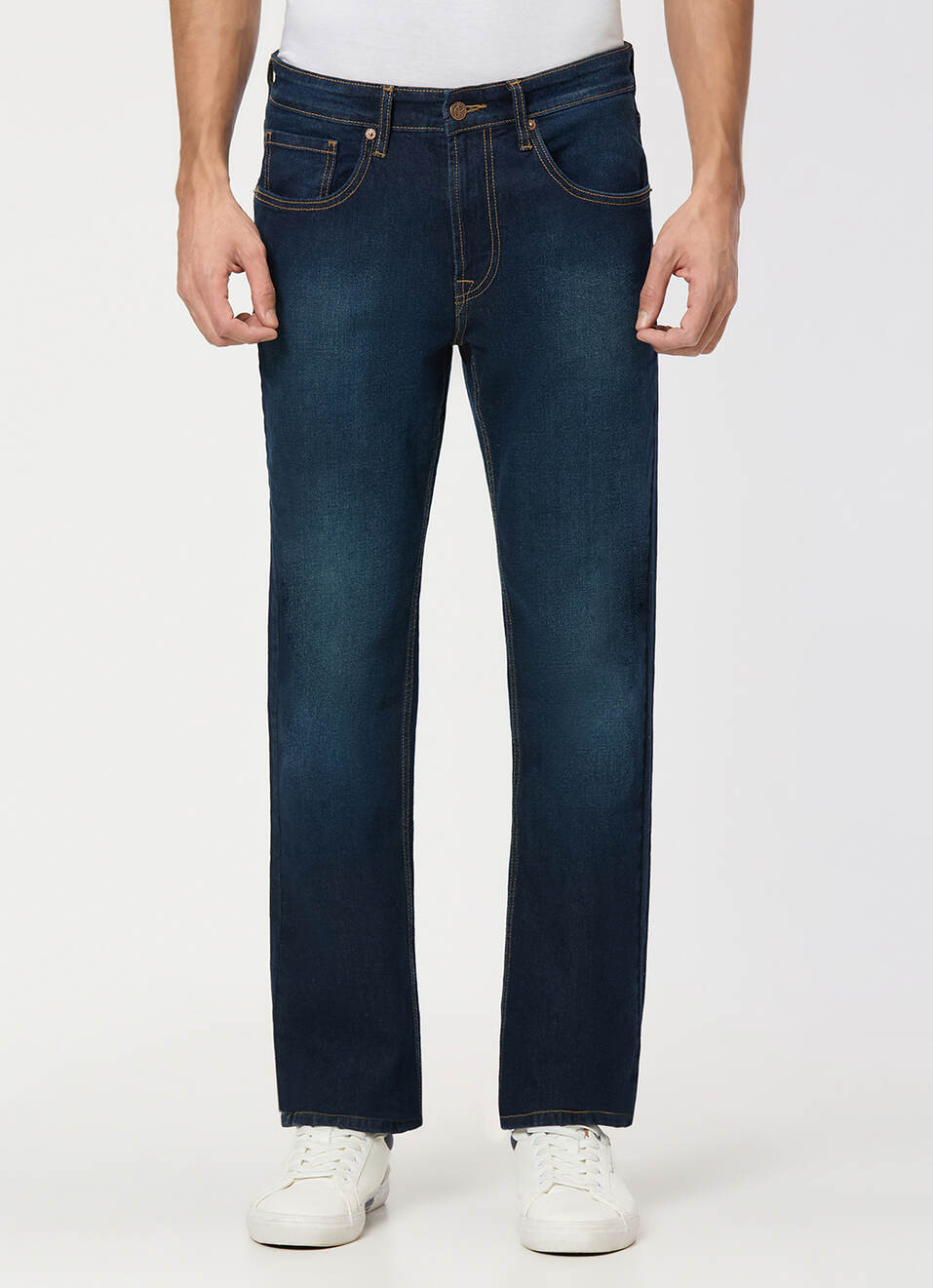 Men Blue Mid Rise Straight Fit Jeans, , large image number 2