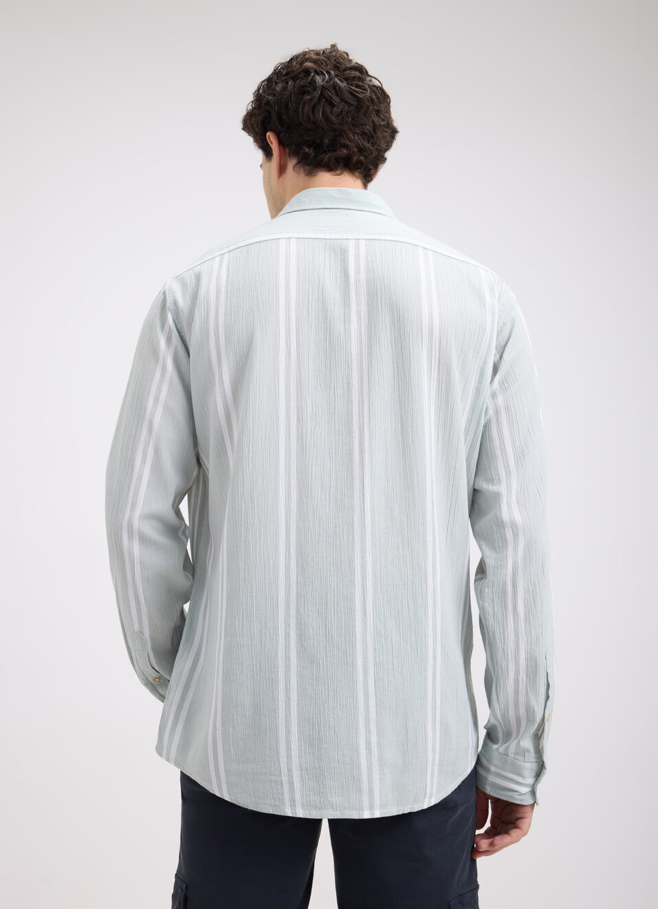 Men Green Stripe Full Sleeve Shirt, , large image number 2