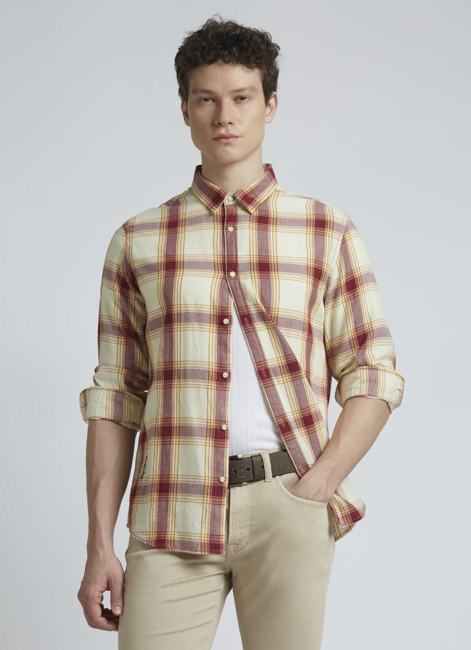 Yellow And Red Checks Full Sleeve Shirt, , large image number 0