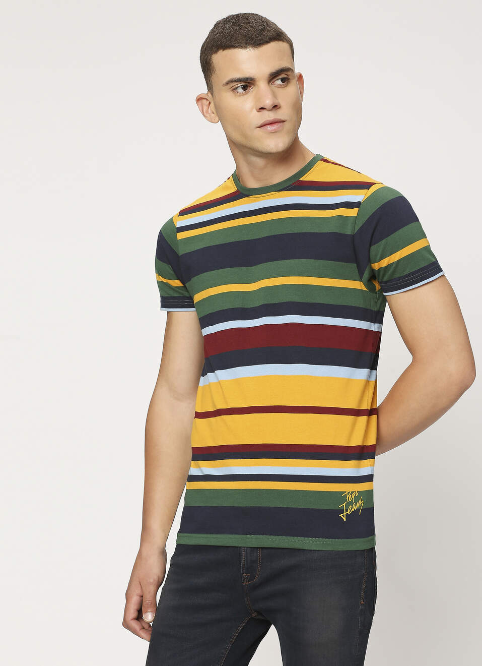 Yellow Striped Short Sleeve T-shirt, , large image number 0