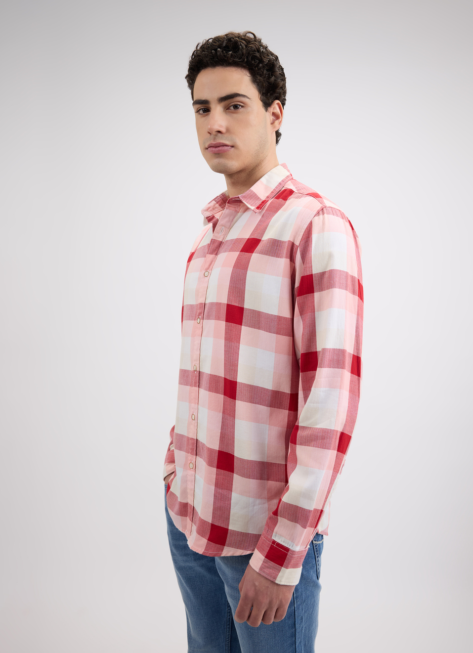 Men Peach Check Full Sleeve Shirt, , large image number 3
