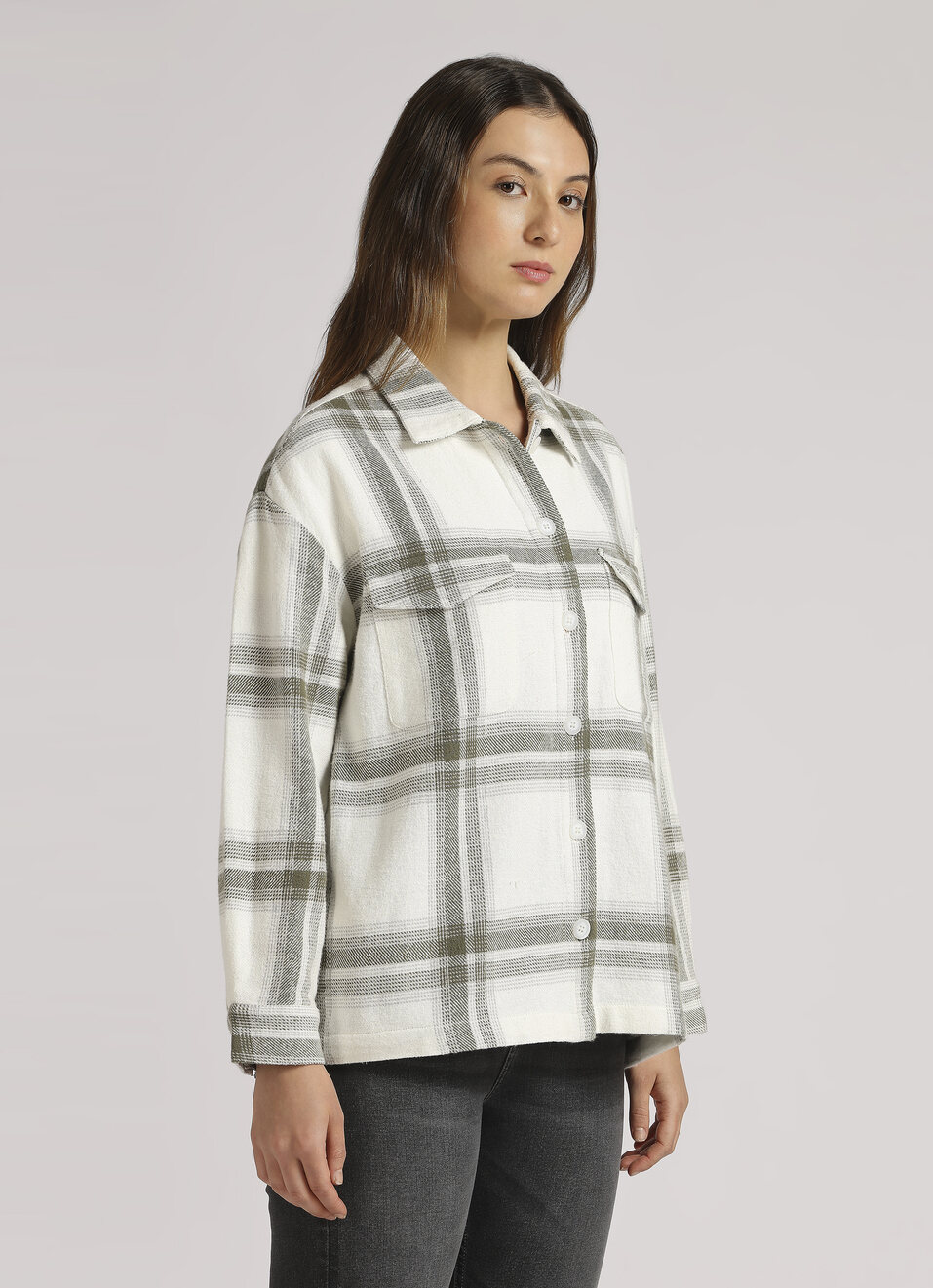 White Oversized Check Full Sleeve Shirt, , large image number 3