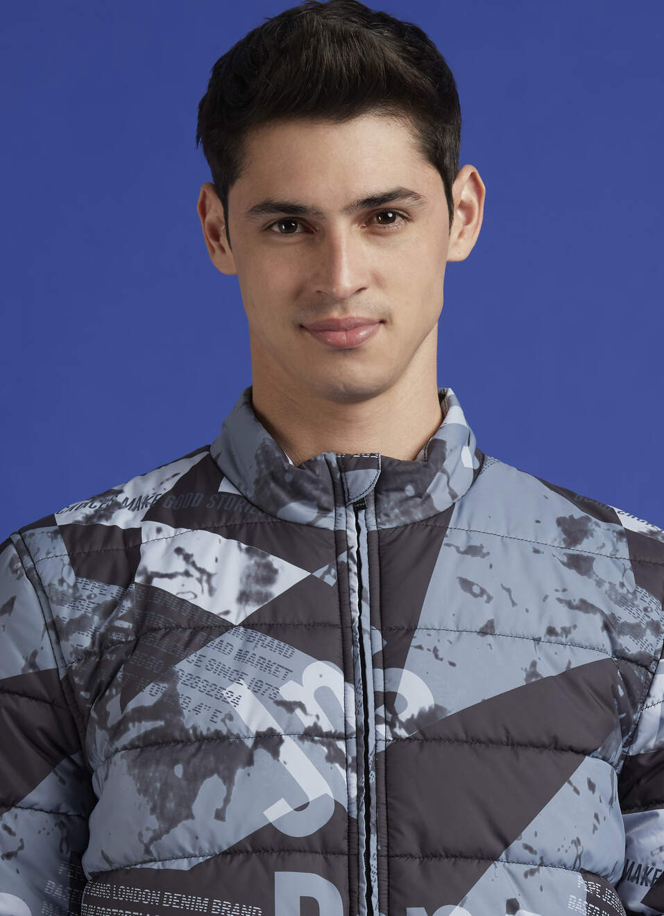 Black Abstract Print Full Sleeve Bomber Jacket, , large image number 4