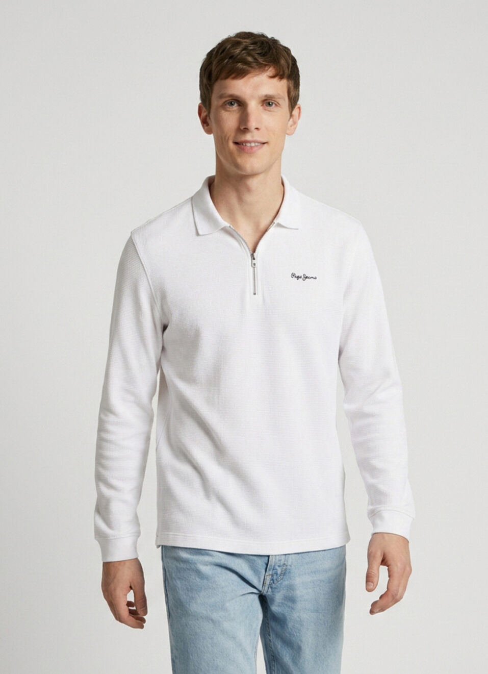 Men White Solid Polo Collar T-shirt, , large image number 1