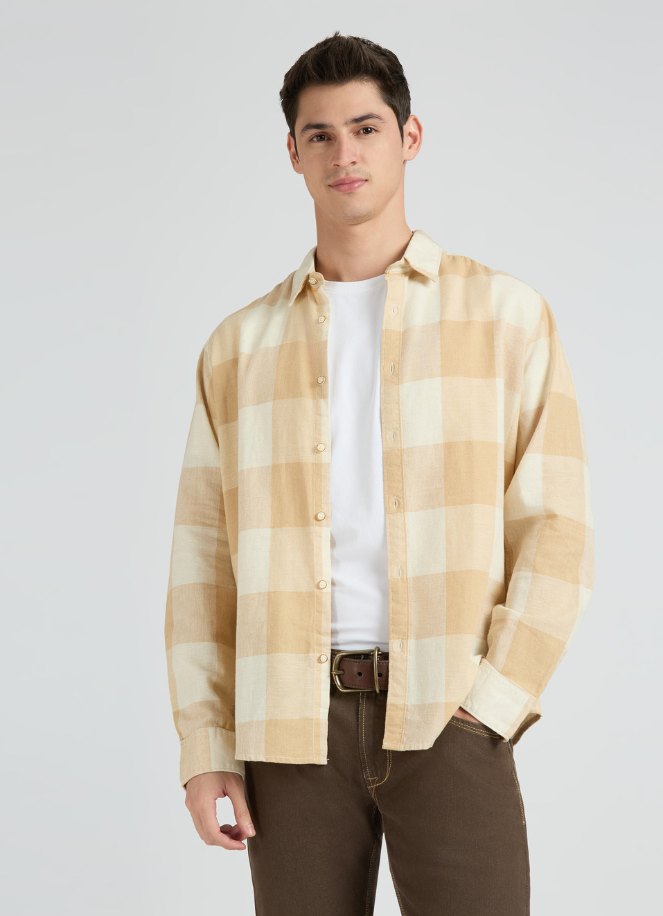Beige Check Full Sleeve Shirt, , large image number 0