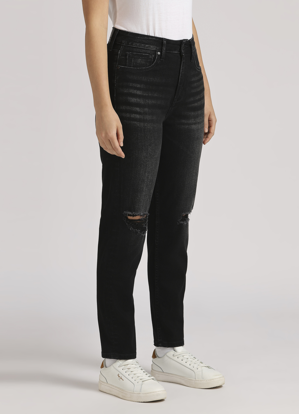 Black High Waist Tapered Mom Jeans, , large image number 3