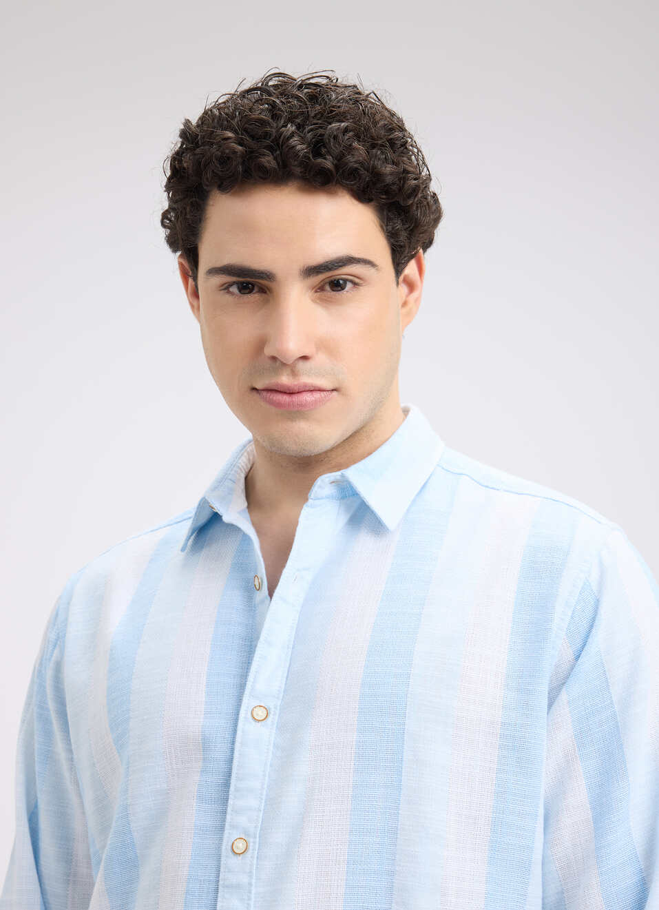 Men Blue Stripe Full Sleeve Shirt, , large image number 4
