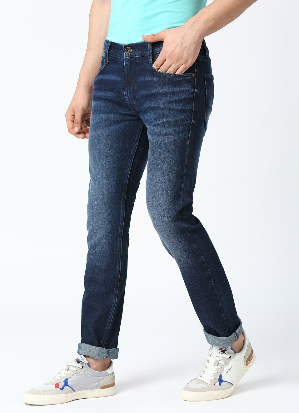 Vapour Dark Blue Mid Rise Slim Fit Jeans, , large image number 3