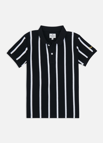 Boys Black Engineered Vertical Stripe Polo