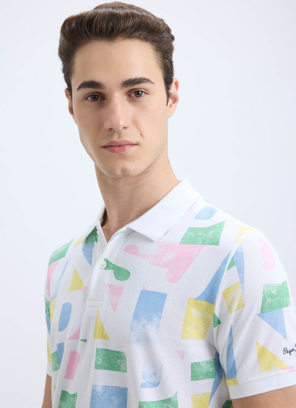 Men White Graphic Print Short Sleeve Polo, , large image number 4